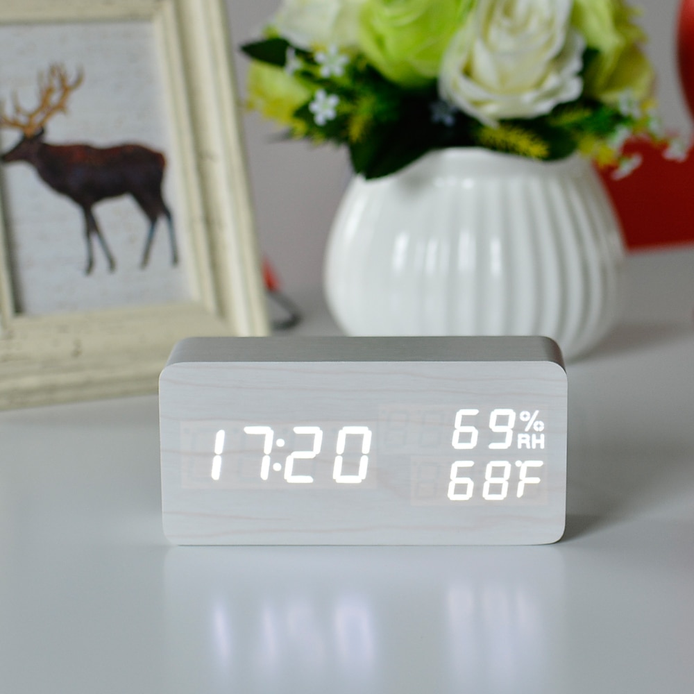 Suncree Wood Wooden LED Alarm Clock,Despertador Temperature Humidity Electronic Desktop Table Digital Clocks
