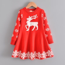 Gonna maglione per ragazze cervo natalizio abito a maniche lunghe autunno e inverno gonna per bambini ispessita neonata abito da neve di natale