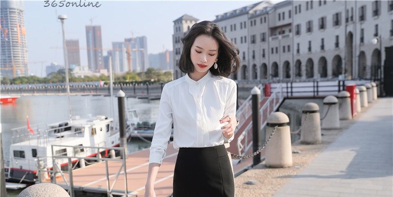 Pink chiffon bluser skjorter lange ærmer til kvinder forår sommer kontor arbejdstøj bluse afslappet ol styles toppe tøj