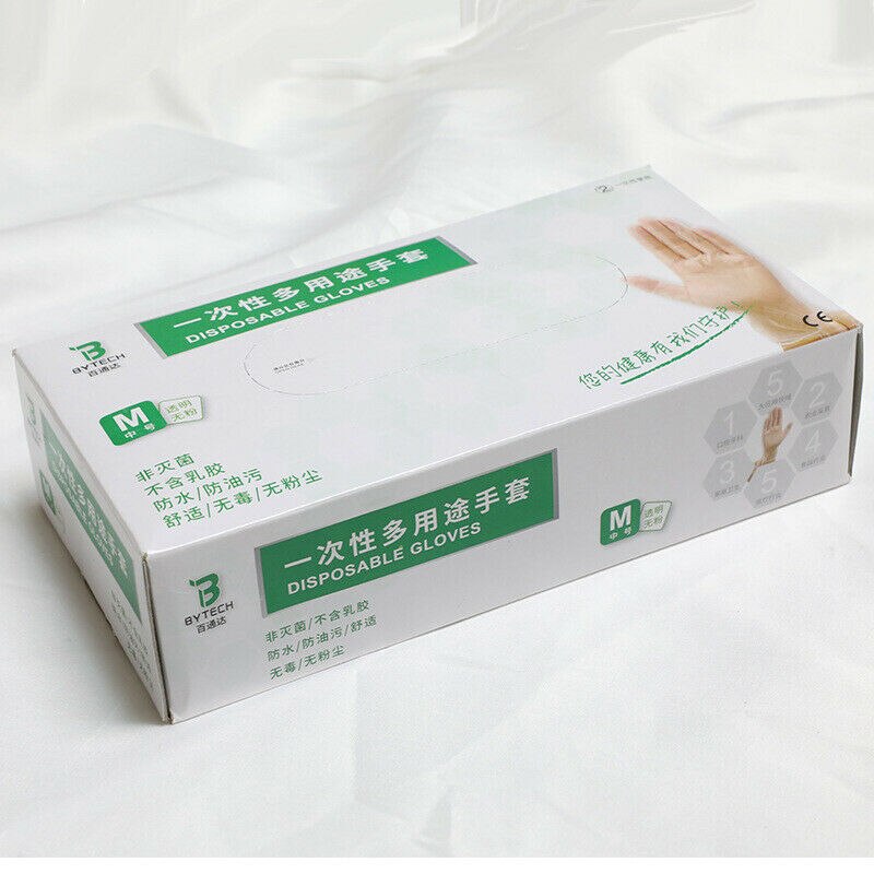 100 stuks wegwerphandschoenen van doorzichtig polyethyleen, plastic, voedselveilige reinigingshandschoen