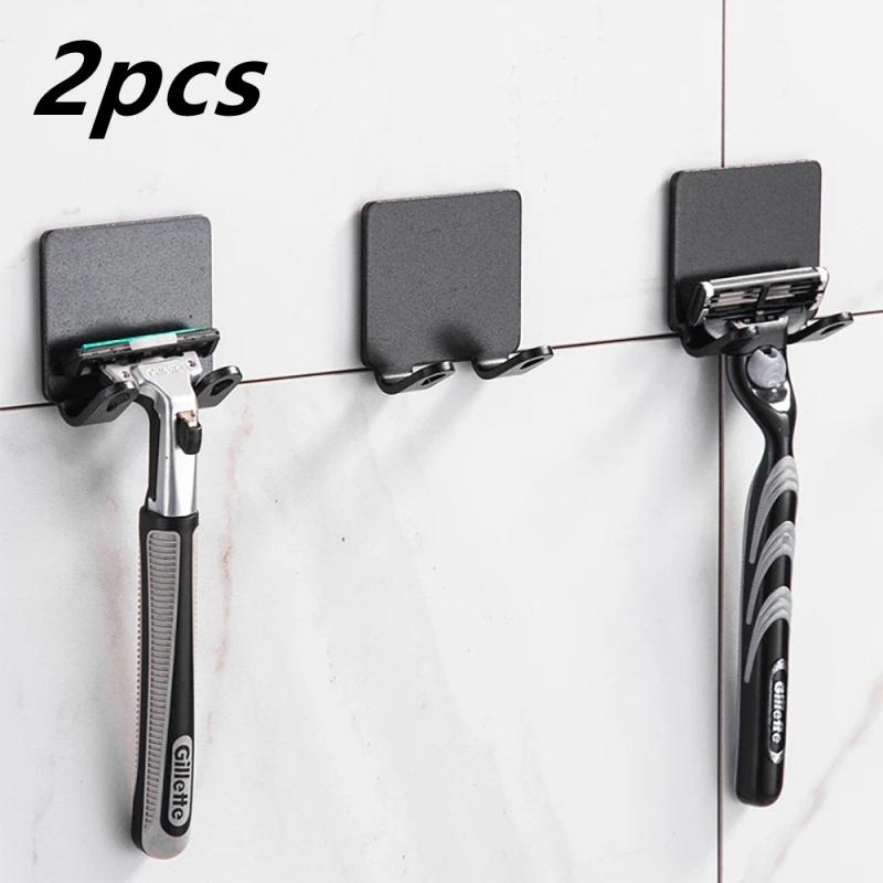 Punch Free Shaver Holder Men Razor Storage Rack Wall Metal Hooks Shaving Razor Stand Rack Bathroom Organizer Stand Accessories