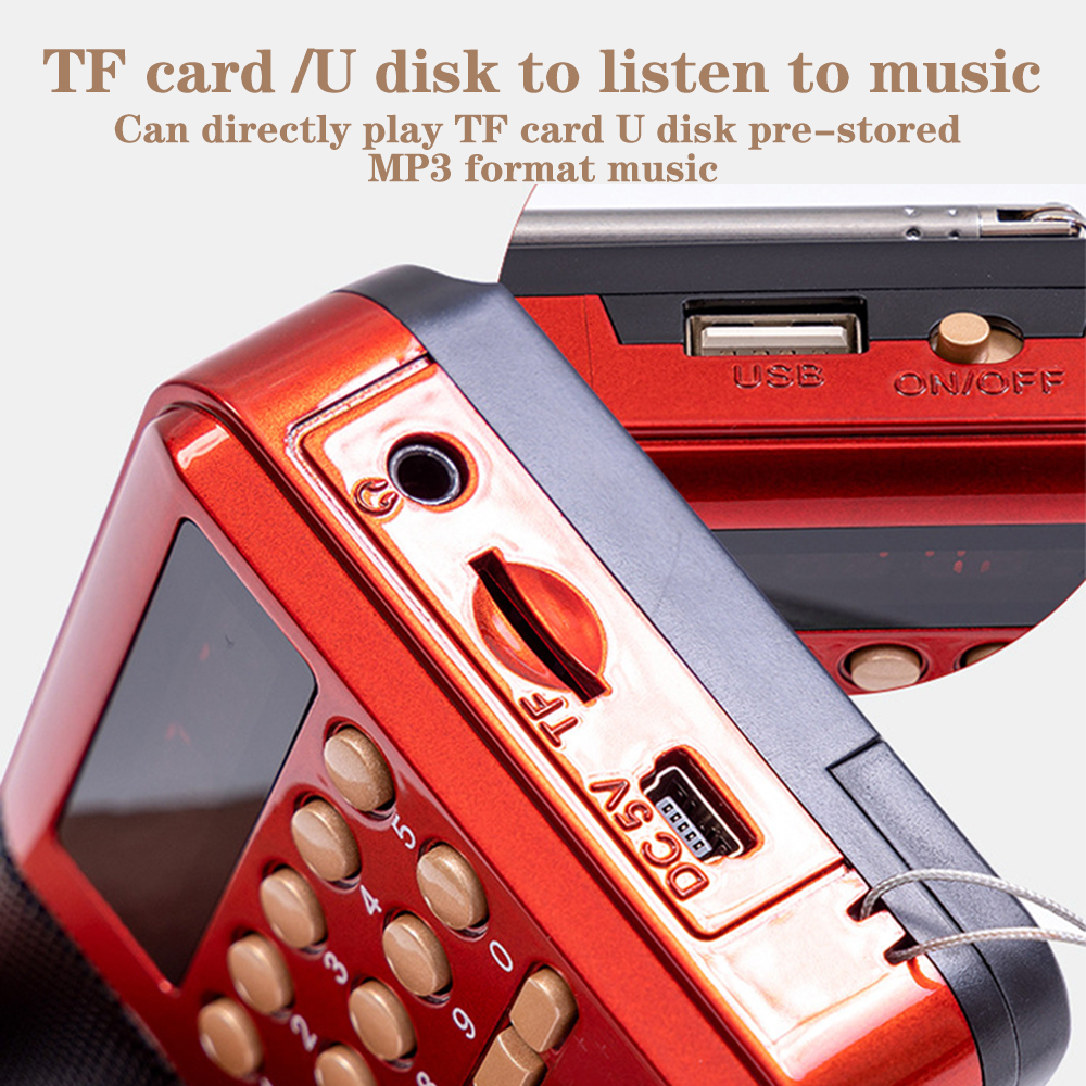 KK-62 Portable FM Radio Multifunction Handheld MP3 Full Band Radio Speaker LED Digital Display Support TF Card USB Drive