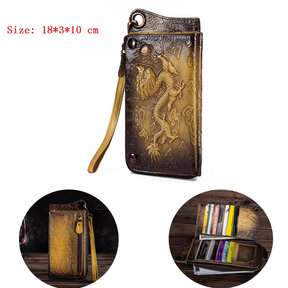 Unisex Top leather Card Holder Checkbook Zipper Around Organizer Chain Wallet Purse Clutch Handbag 1016: ck001-gold-dragon