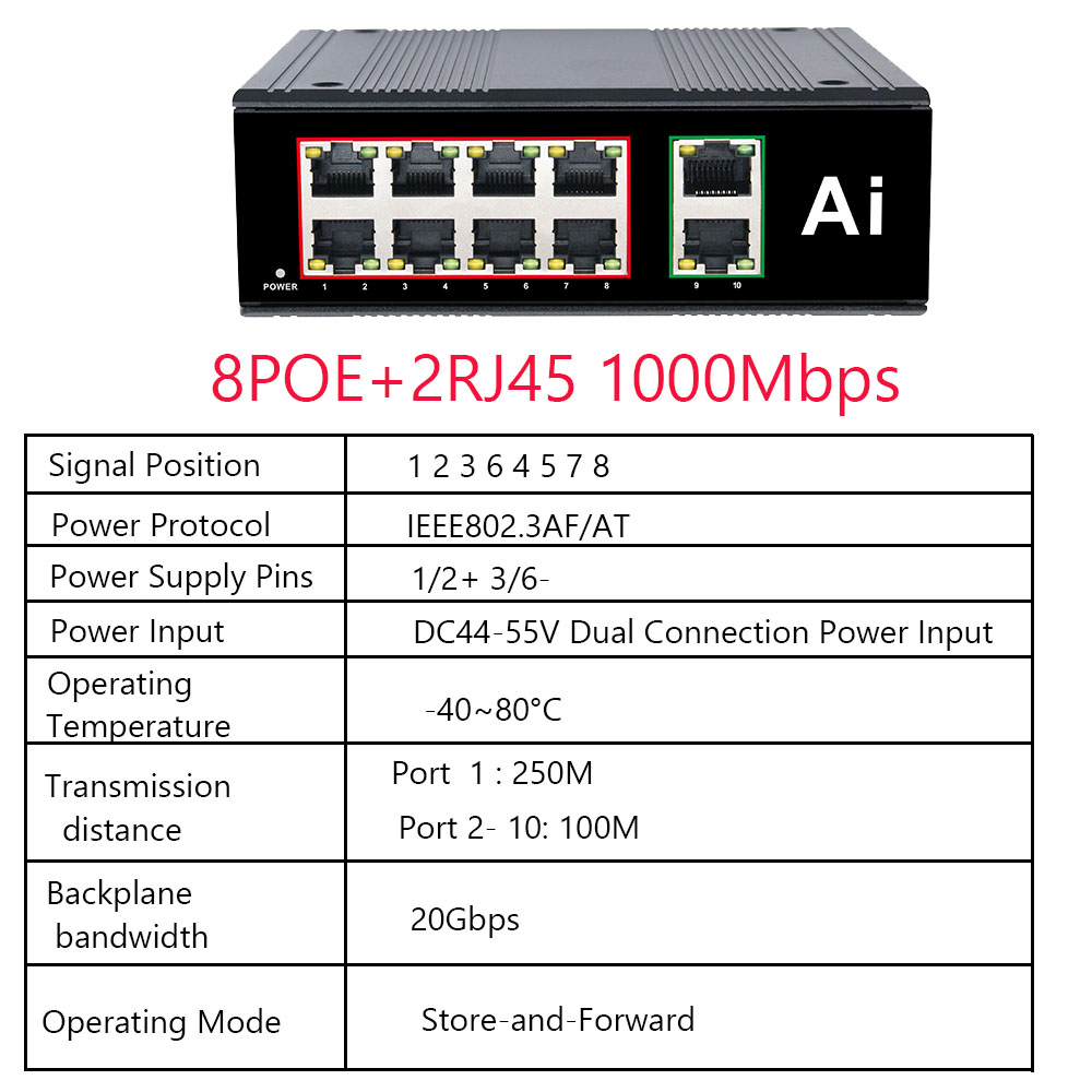 Switch ethernet industriale gigabit poe switch industriale rete 6/10 porte 10/100/1000 base-t din  ip40 switch di rete per esterni