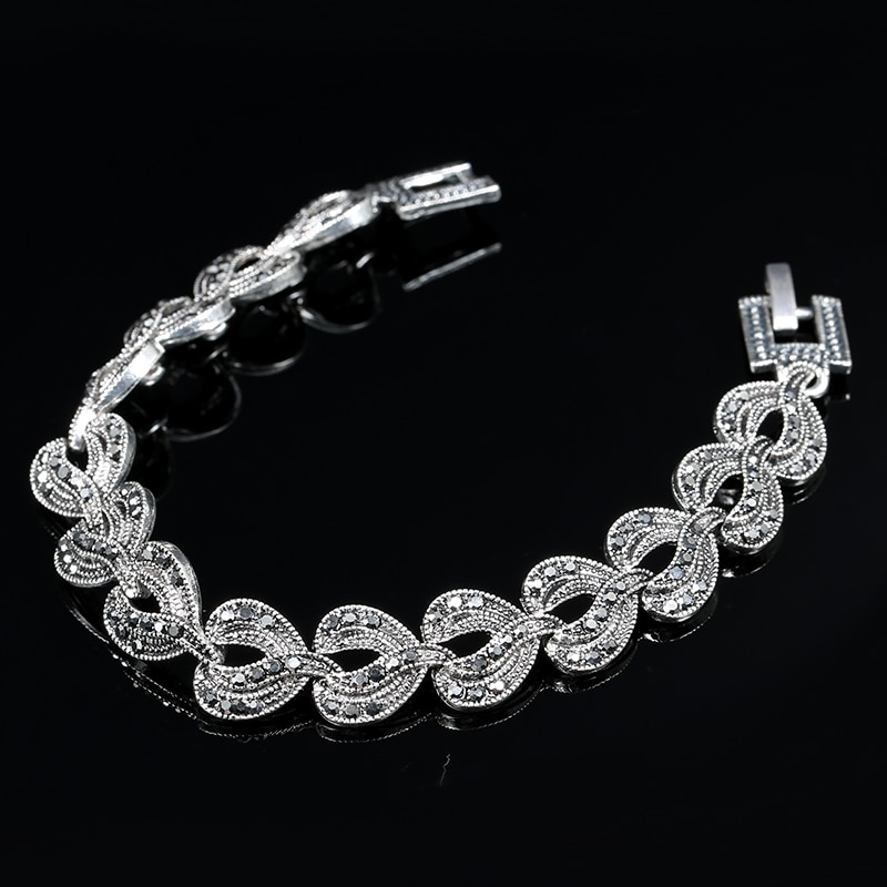 Kinel Boho Charme Helle Schwarz Kristall Armbinde Für Frauen Antike Tibetanische Silber Wenig Wasser Verknüpfung Armbänder Jahrgang-Schmuck