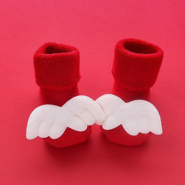 Kids Children's Socks for Girls Boys Thicken Print Cotton Toddlers Baby Christmas Socks for borns Infant Short Socks Clothin: Red wings