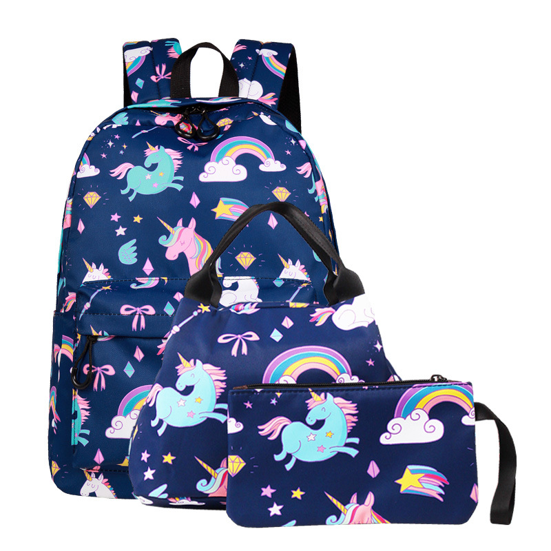 3 pz/set Bambini Borse Da Scuola Per Le ragazze di Modo Zaino Unicorn Zaino Stampa Zaino Per Bambini Della Scuola Borse A Spalla Ad Alta Capacità: Dark Blue