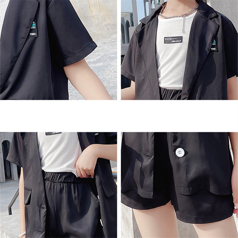 Mode Tiener Meisjes Kleding Set Korte Mouw Jas + Shorts Twee Stukken Zomer Casual Cool School Kids Trainingspak Kind outfit