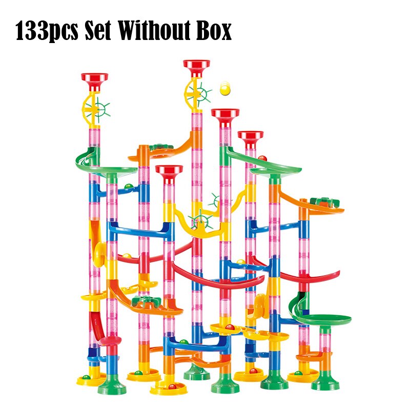 Marble Run Race Track Building Blocks Kids 3D Maze Ball Roll Toy DIY Coaster Set 80/105/109/133pc Christmas: 133pcs No Box