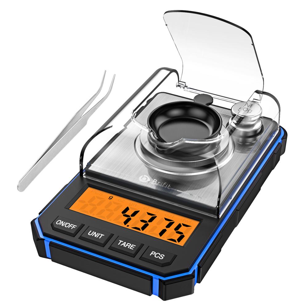 0.001g Digital Scale Portable Mini Scale Precise Graduation Pocket Scale Milligram 50g Calibration Weights Tweezer: Blue