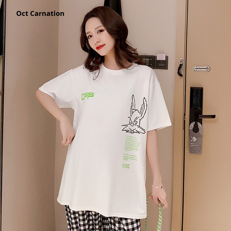 Moderigtigt bunny print t-shirt kortærmet graviditet sommer tøj top graviditetsmeddelelse 6060
