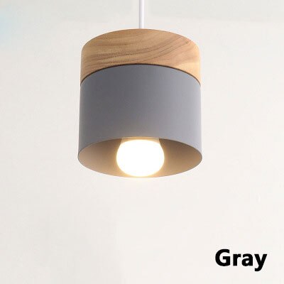 Nordisk enkelhed led  e27 pendel moderne macaron hængelamper hjem forbedring jern og træ dekoration pendel lampe: Grå / Kølig hvid