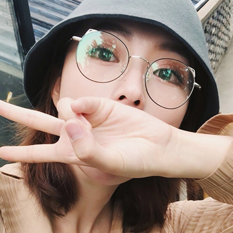 Computer Glasses Eyewear Frame Anti Blue Light Game Glasses Cat eye Anti Glare Eyeglasses Frame Women Round Clear Lens Glasses