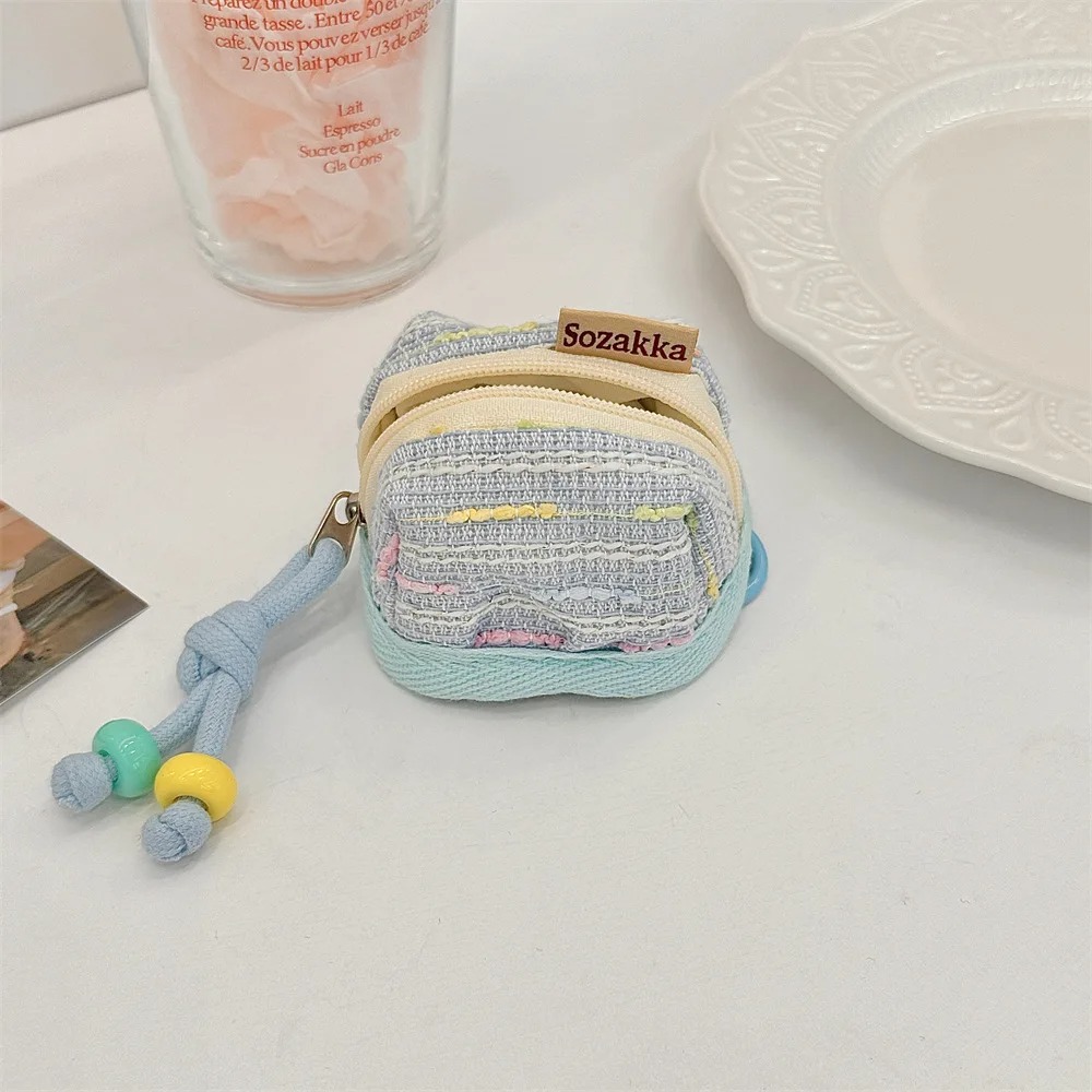 Śliczne przenośne etui na słuchawki Mała portmonetka na monety Biżuteria Mini torba do przechowywania Kobiety Dziewczyny Etui Kawaii Torba podróżna Dekoracje: BŁĘKITNA