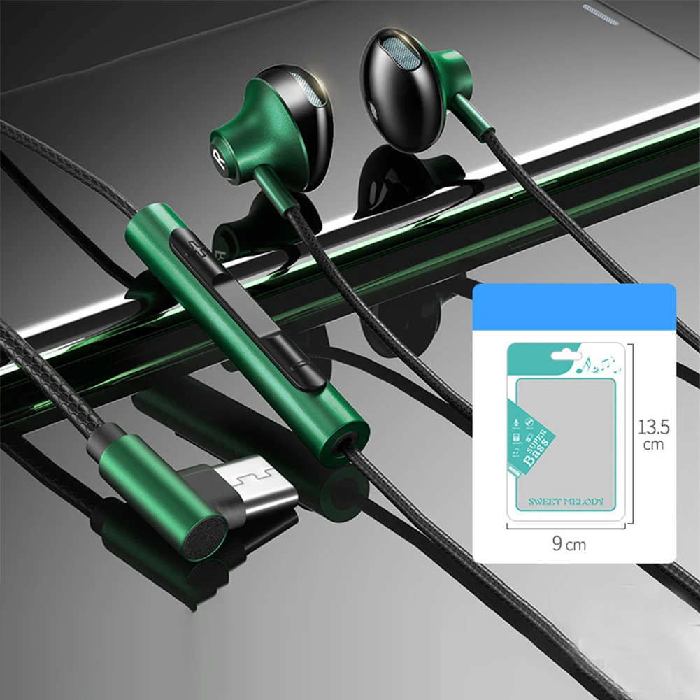 1,2 m in-Ohr 3,5 mm/Typ-C-Kopfhörer, kabelgebundene Ohrhörer, 90-Grad-Winkelstecker, Kopfhörer mit Mikrofon, Headset, Gamer, Sport für Mobiltelefone: Grün