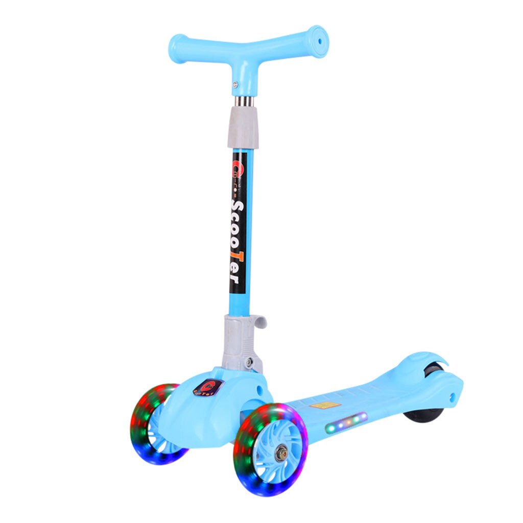 Justerbar sportscooter foldbar kick scooter justerbar t-bar styr til børn med led lys kateboard til børn udendørs legetøj: Blå
