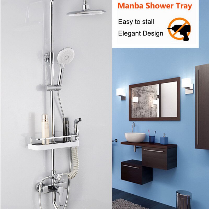 Adjustable Bathroom Pole Shower Shelf Shower Caddy Organizer Shower Head Stand Soap Shampoo Storage Rack Lifting Rod Shower Tray