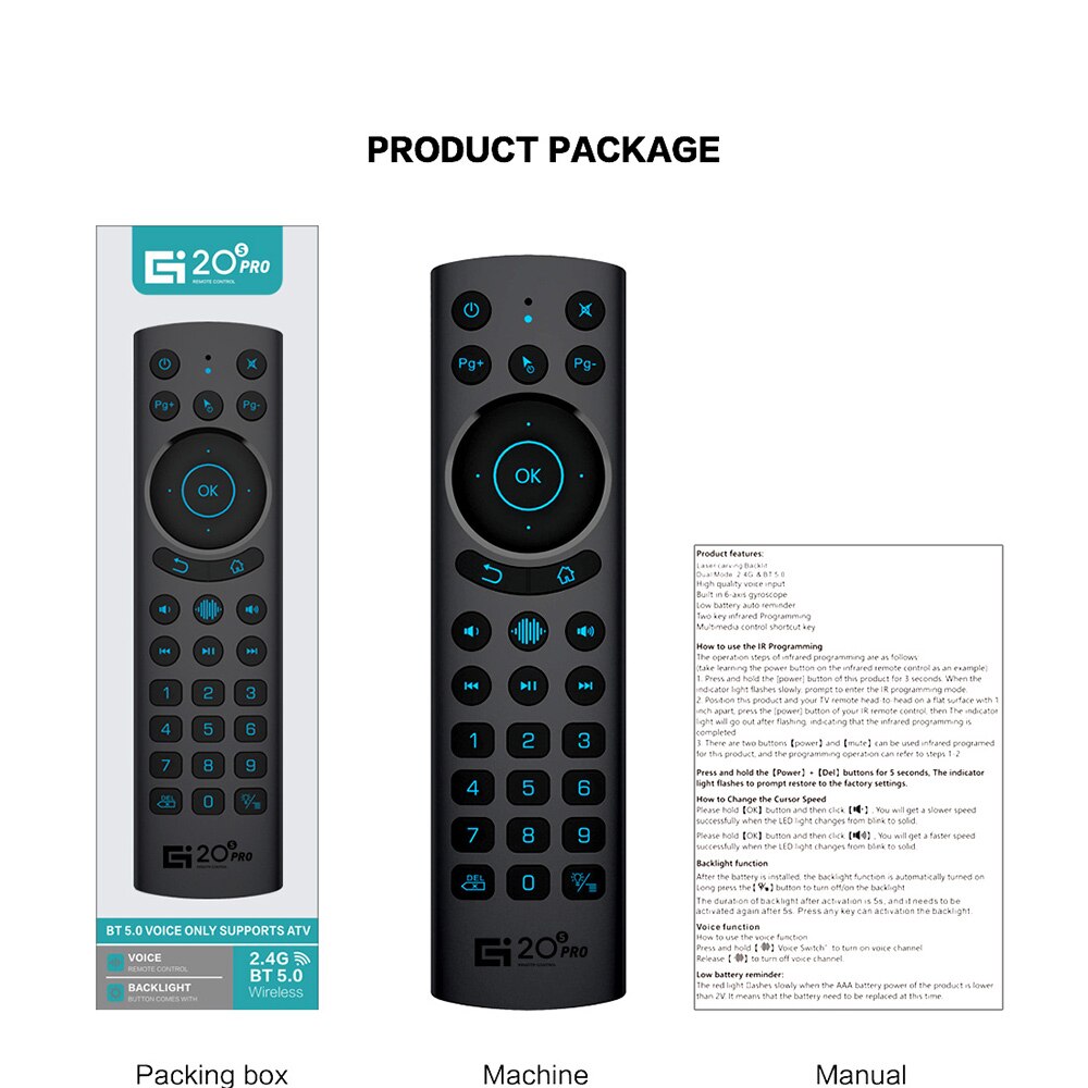 G20S PRO BT 2.4G Remote Control Backlit Air Mouse Gyroscope IR Learning Voice Assistant for Google Certificated Android TV BOX