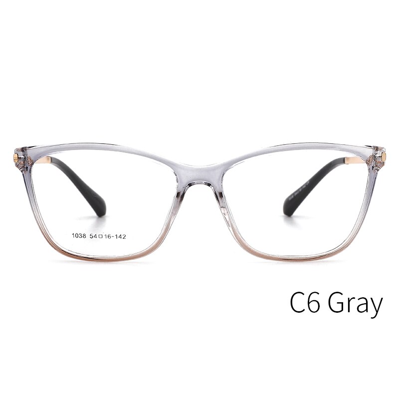 Tangowo  tr90 brilmontuur voor dames, cateye-bril, vintage mypoia, volledig optische bril op sterkte, 1038 monturen: Grijs