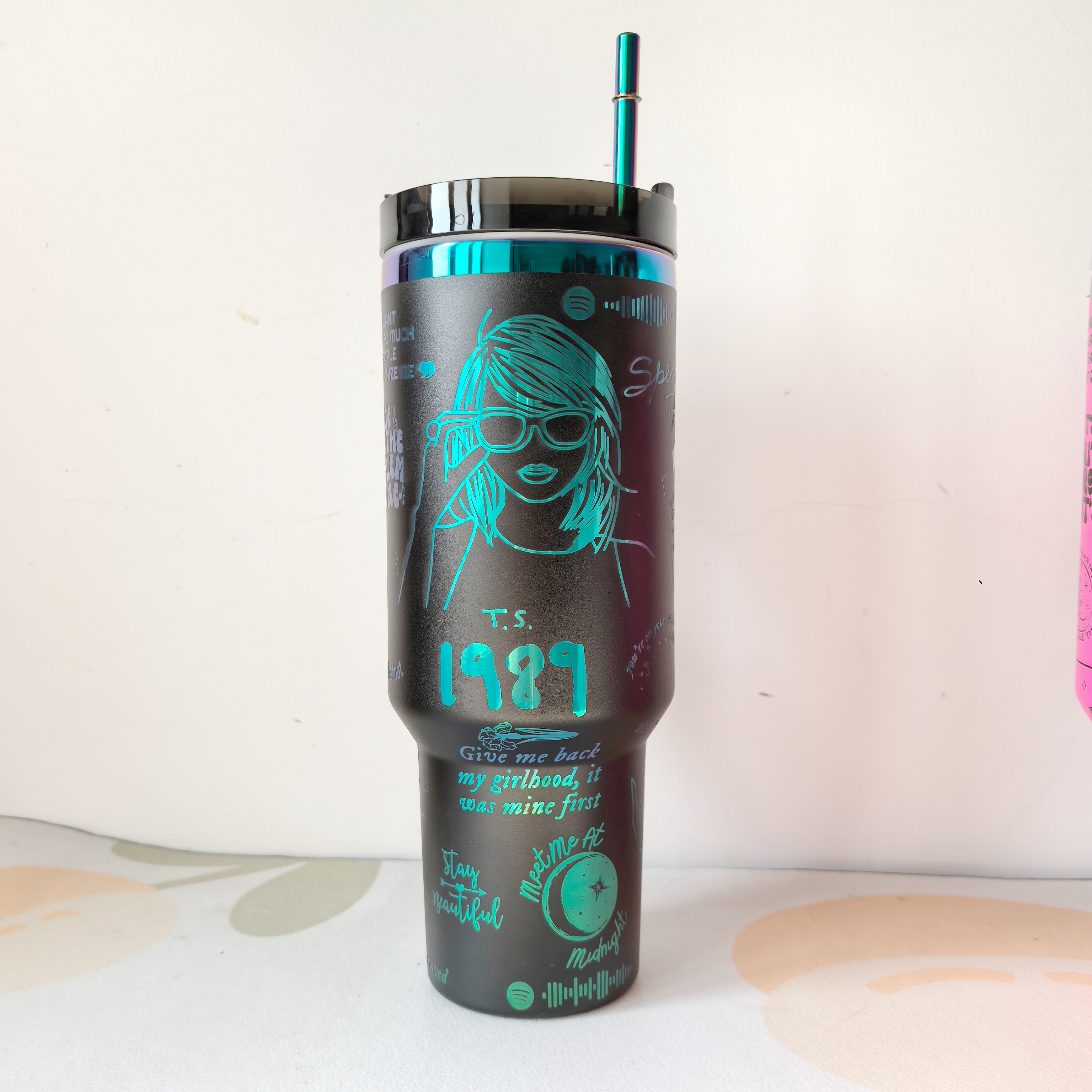 Taza Termo de diamante de 40oz con asa, botella aislada de café al vacío de acero inoxidable 304, frascos portátiles para coche: Verde claro