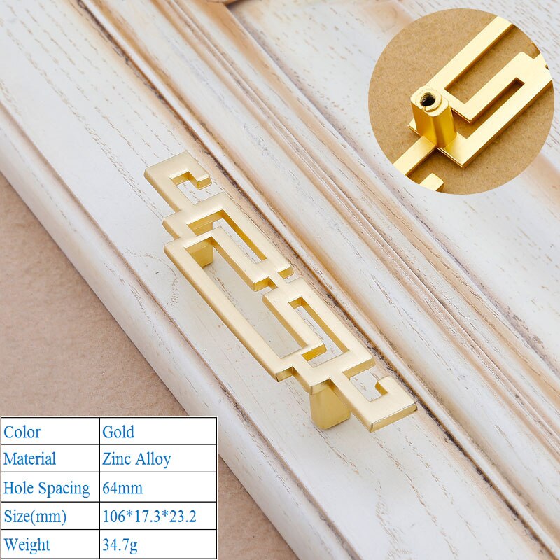 Zink legering möbler skåp hårdvara dörrhandtag kinesisk stil imitation koppar antik guld dekorativa sovrum hårdvara knoppar: 6909-64mm