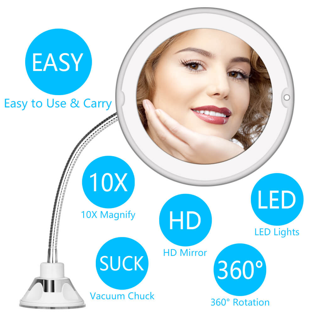 Beste 10x forstørrende led lys sminkespeil lampe forstørrelsesglass batteri bærbart håndvaskeglass sminke mini kosmetisk sugekopp: 10x led speil langt