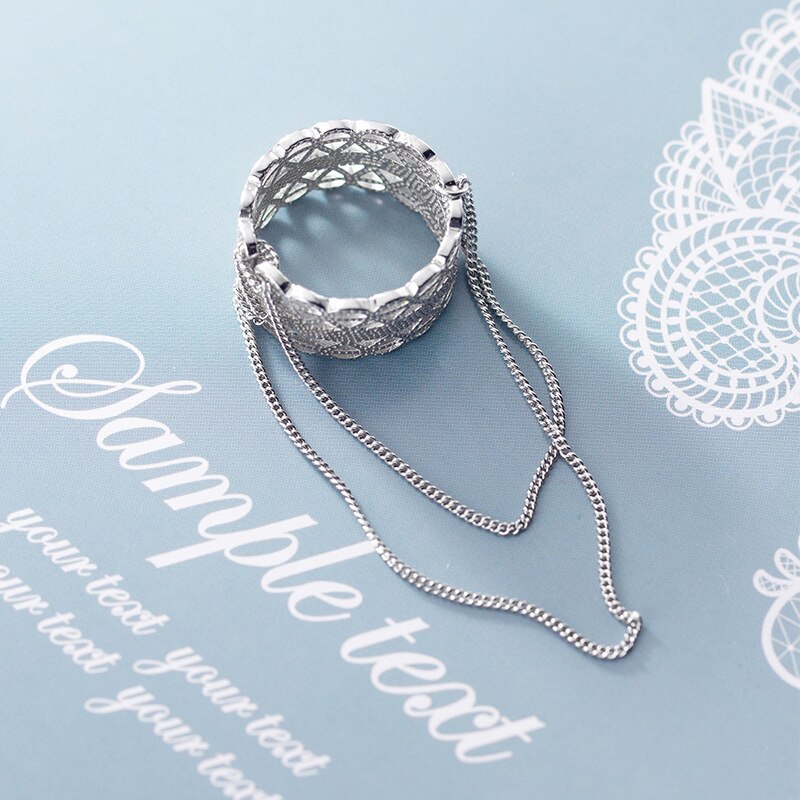 Modian Hollow Out Lace Twist Chain Tassel Rings for Women 925 Sterling Silver Open Adjustable Finger Ring Fine Jewelry