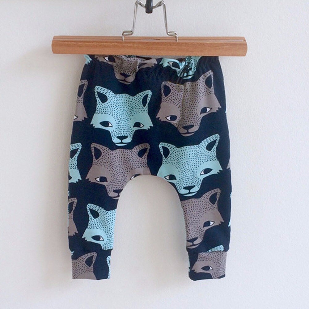 Puseky Wolf Head Pattern Breathable Baby Boys Girls Cotton Trousers Children Haren Long Pants Autumn Style Kids Clothing