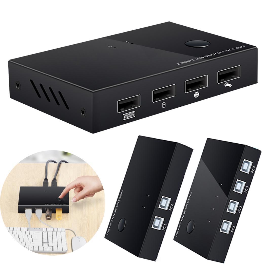 Switch USB Printer Sharing Device Four-in-Four-out Machine 4 Mouse support 1080P and Keyboard Black USB Sharer