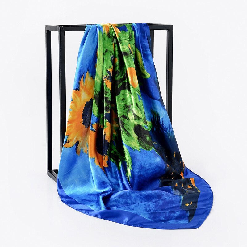 Silke satin sjal kvinnor hår halsduk rosa hhaki tryck hijab scarfs fyrkantiga sjalar och omslag halsdukar för dam 90*90cm: 14