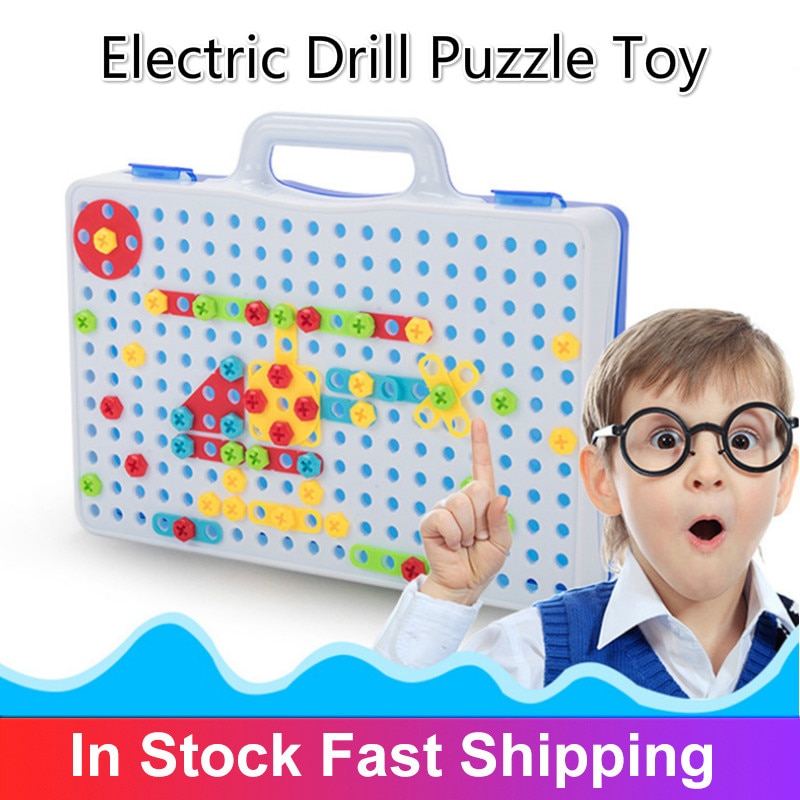 1Pc Kids Boor Speelgoed Educatief Speelgoed Elektrische Boor Schroeven Puzzel Gemonteerd Gebouw Speelgoed Jongen Pretend Play Toy