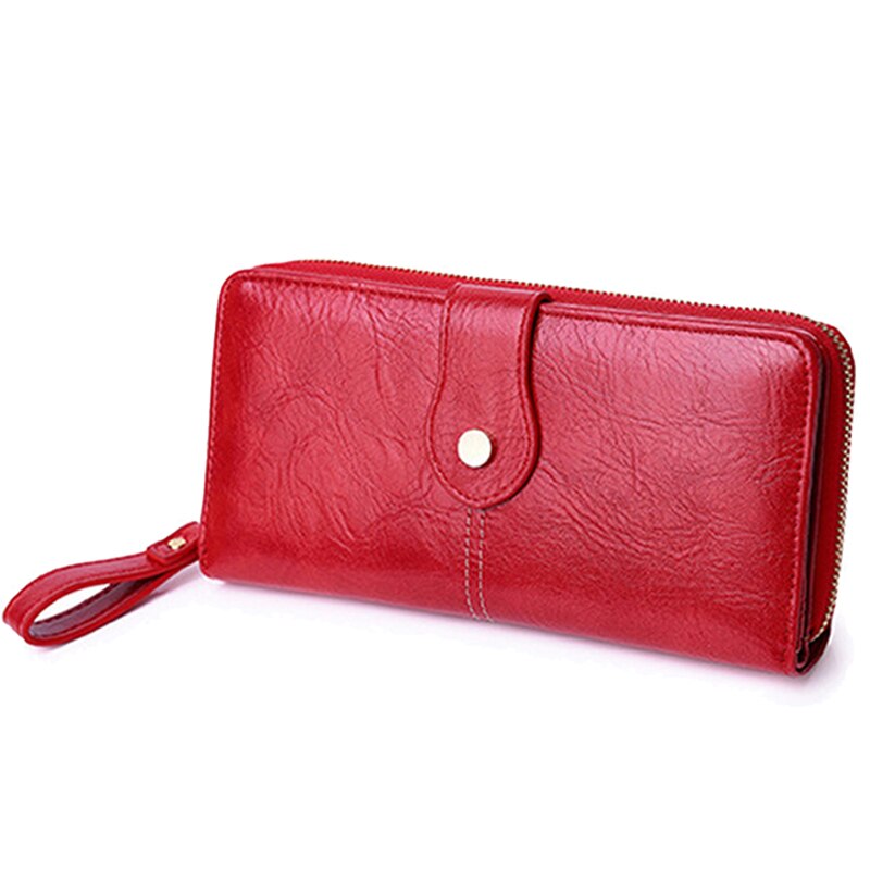 Women PU Leather Wallets Female Long Hasp Purses Multifunctional Clutch Large Capacity Zipper Wallet Phone Purse Card Holder: Style-1 Red