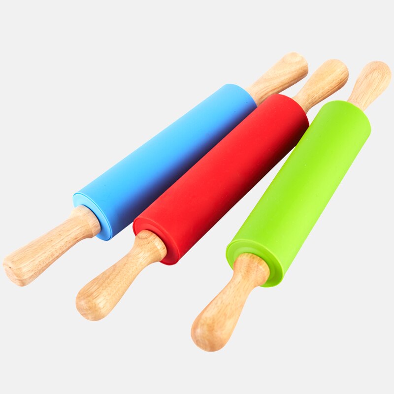 Rodillo de silicona con mango de madera antiadherente, rodillo para masa y harina, utensilios de cocina para hornear, Navidad, 1 ud.