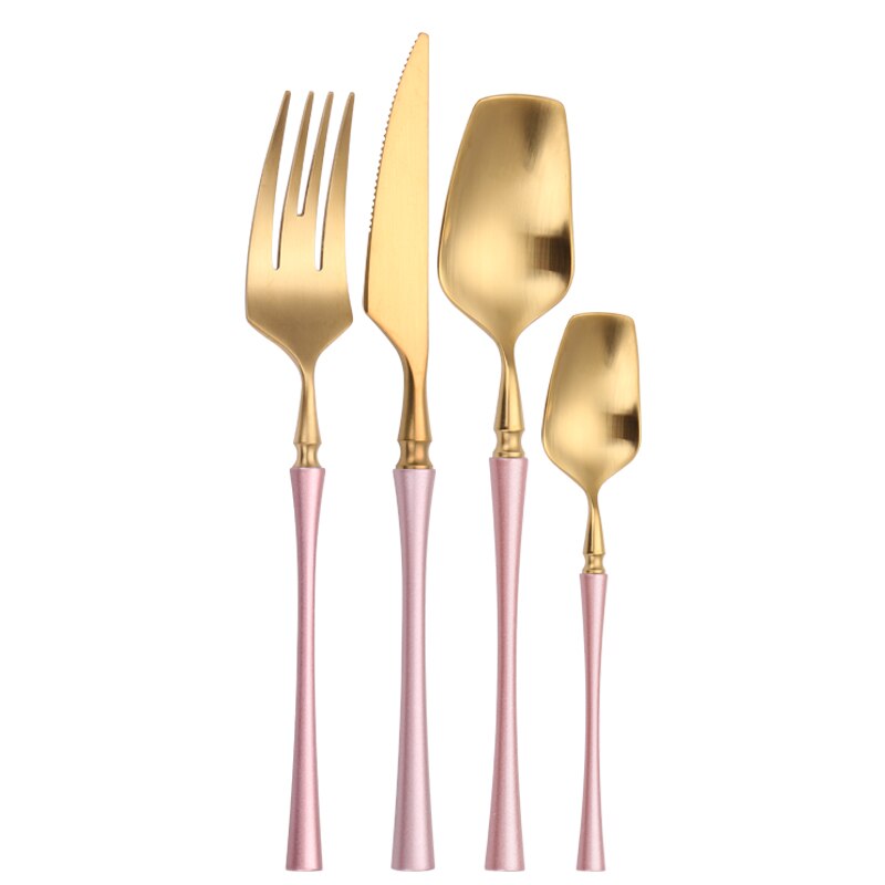 Matte Gold Cutlery Set 4 Pieces Spoons Forks Knives Flatware Cutlery Sets 18/10 Stainless Steel Cutlery Set Golden Tableware Set: pink gold 4pcs