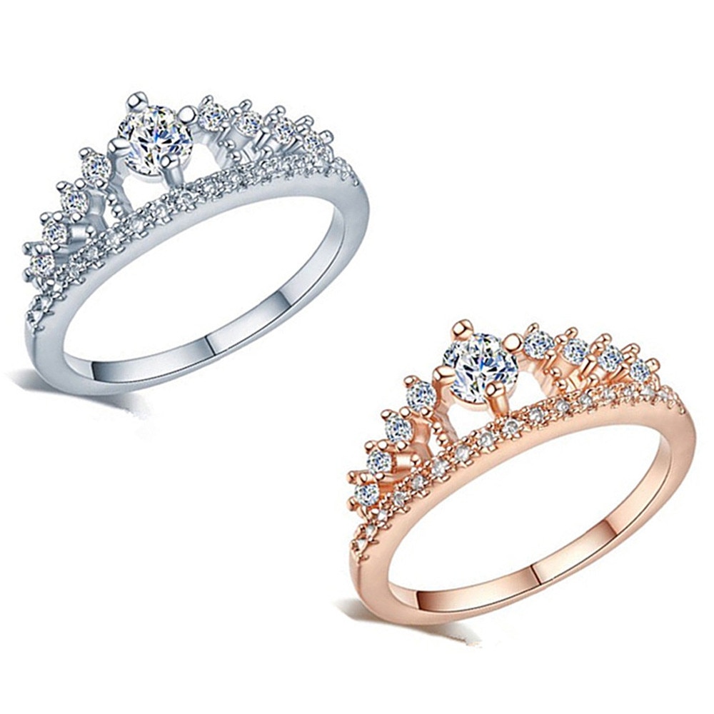 Mode Ring Voor Vrouwen Wedding Gold Mooie Crown Lady Crystal Ring Prinses Ring Rvs Sieraden