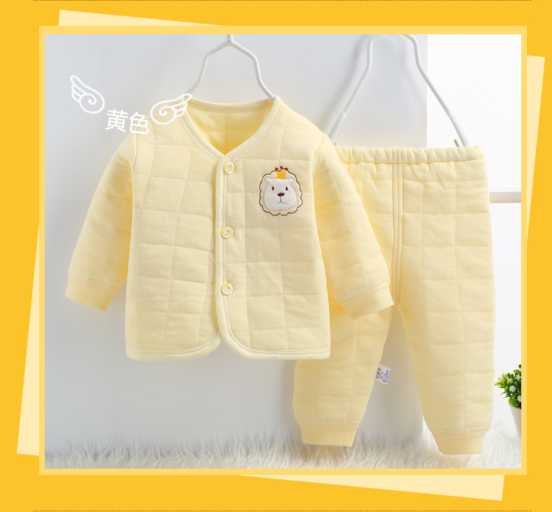 The newborn's thermal underwear set, with a cartoon top.: Yellow / 12M