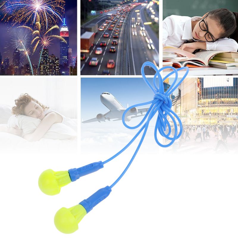 Soft Foam Corded Ear Plugs Hearing Protection Noise Reduction Earplugs Reusable B2QF