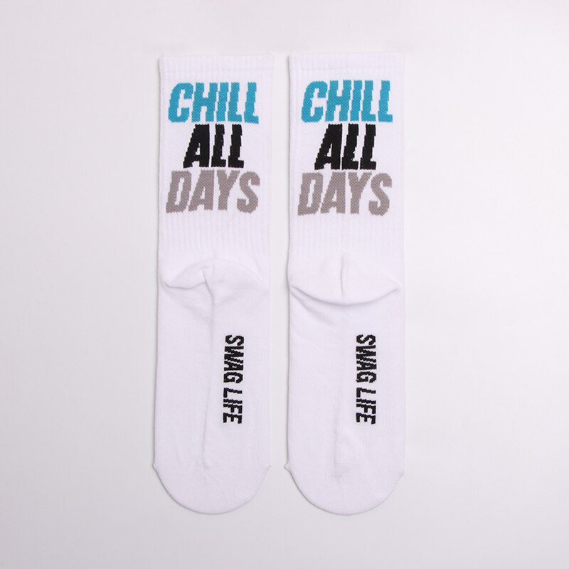 INS Skateboard chill calcetines hombres y mujeres Harajuku algodón street calcetines estilo hip hop basquetbol de hasta la rodilla Calcetines: black all