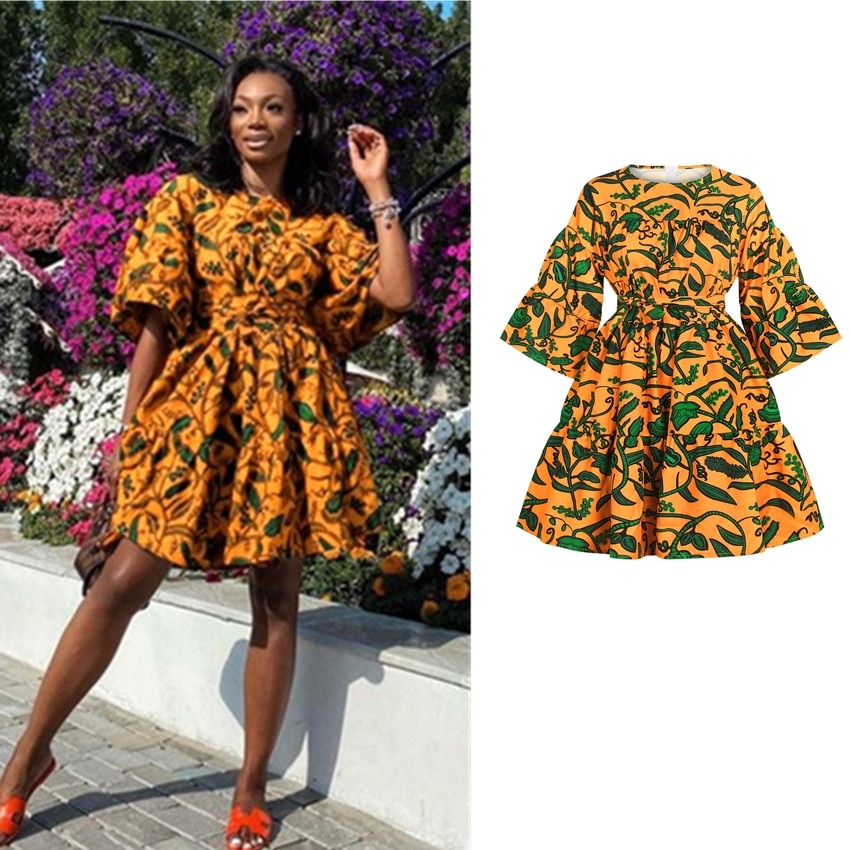 Langarm Kleid Frauen Afrikanische Kleidung Floral Print Dashiki Bazin Kurzen Rock Set mit Gürtel Trompete Hülse Kleider Neue