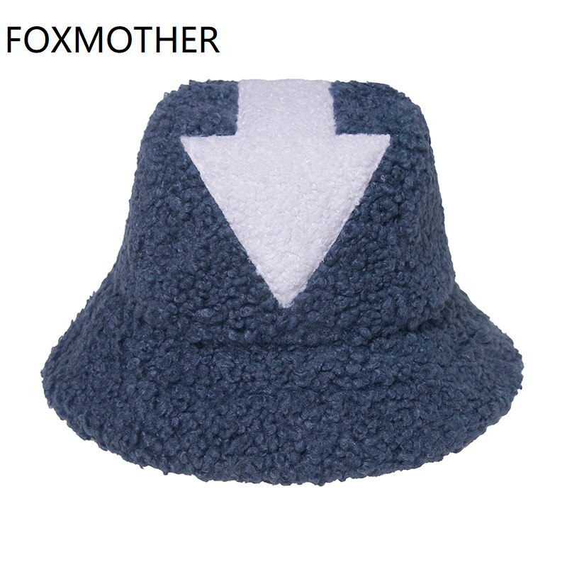 Foxmother Mode Lam Wol Vissen Caps Blauw Wit Faux Fur Pijl Symbool Emmer Hoeden Voor Vrouwen Mannen Gorros Winter