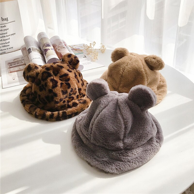Winter Baby Hat Faux Fur Kids Bucket Hats for Girls Boys with Ears Children Cap Kids Hats Caps Accessories 2-5Y