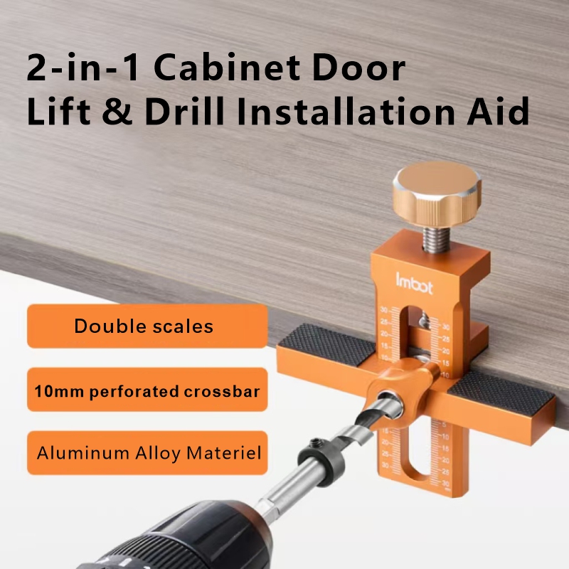 imbot woodworking Adjustable Aluminum Alloy Cabinet Door Lift & Drill Aid Position & Hole Drilling Tool for Cabinet Installation