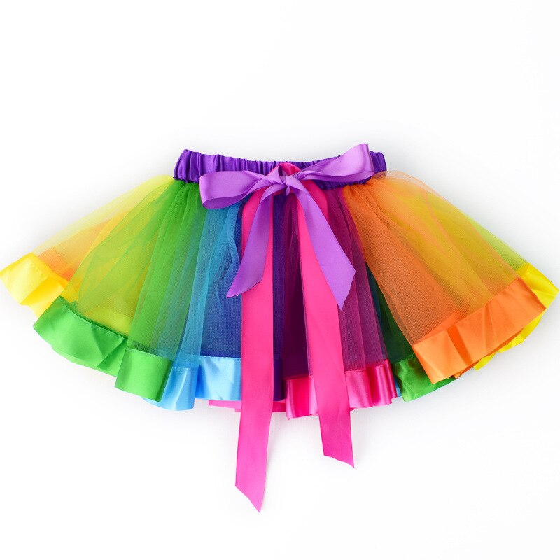 Barn prinsesskjol färgglad regnbåge tyll pilbåge fluffig för tjejfest baby tutu kjol 2-8 år gammal: Regnbåge / L