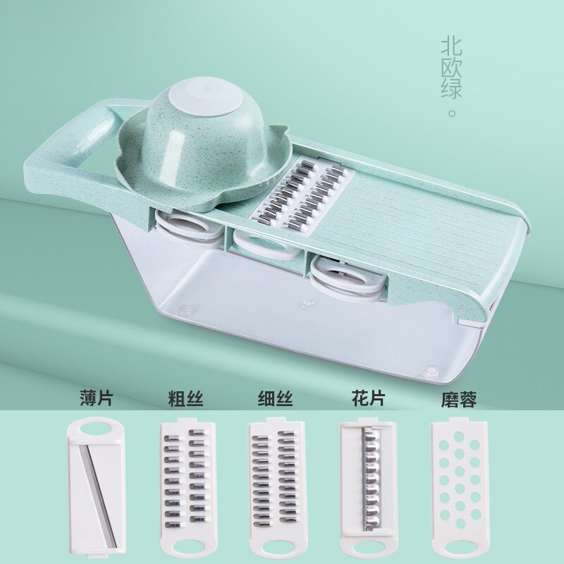 Multi-Function Vegetable Slicer Potato Slicer Household Kitchen Carrot Wiper Grater Manual Slicer: Green