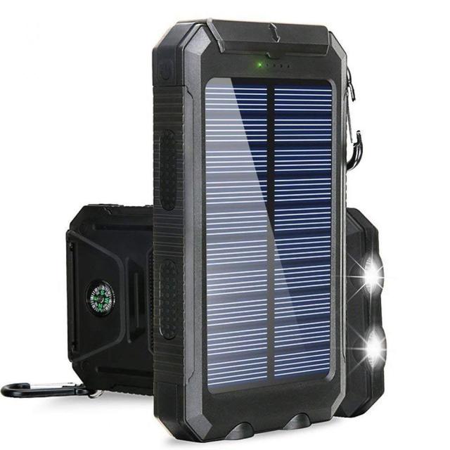 20000Mah Solar Power Bank Outdoor Draagbare Oplader Powerbank Waterdichte Externe Batterij Dual Usb Opladen Met Led Licht: Black