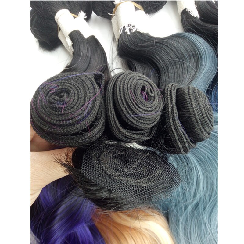 Extensión de pelo sintético impregnado 280 g/set 4 Uds. Color gris azulado negro 3 tonos Ombre alta temperatura fibra onda corporal para mujeres