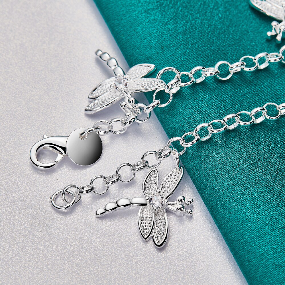 DOTEFFIL argento Sterling 925 cinque libellula AAA zircone ciondolo catena braccialetto per le donne gioielli da festa di fidanzamento di nozze