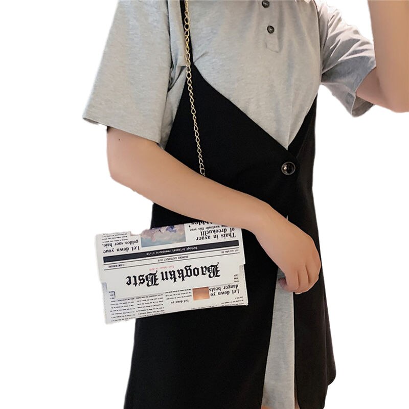 Krant Print Vrouwen Toevallige Envelop Tas Dag Koppelingen Chain Purse Crossbody Messenger Bag Schoudertas Handtas