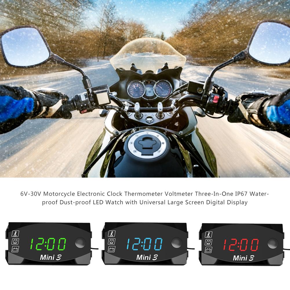 Pantalla Digital LED para motocicleta, reloj electrónico a prueba de agua, termómetro, indicador voltímetro, medidor de Panel, IP67, 6V-30V