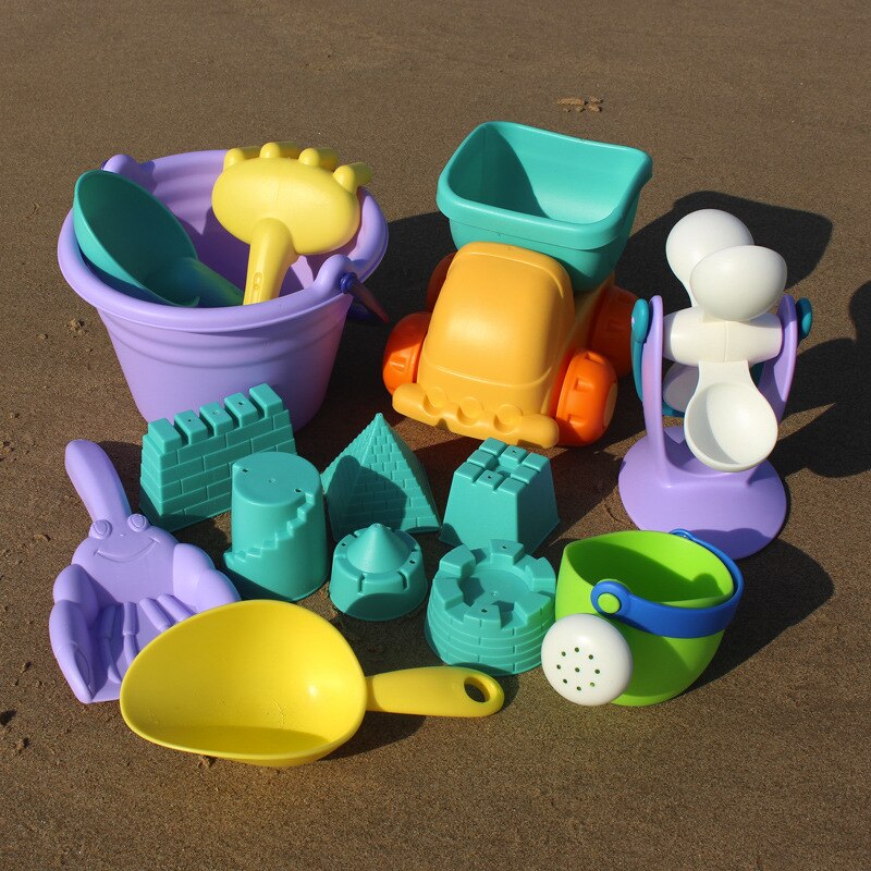 Blød silikone strandlegetøj til børn sandkasse sæt kit havsand spand rake timeglas vandbord leg og sjov skovl skimmel sommer